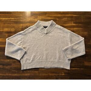 Gap Women's Medium Sweater Cashsoft Knit High V Neck Cropped Boxy Pullover